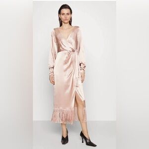 Cinq à Sept Page Fringe Trim Silk Midi
Wrap Dress